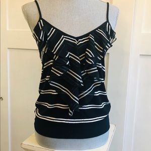 Sold! Express tank top black & white striped ruffle front banded bottom sz small